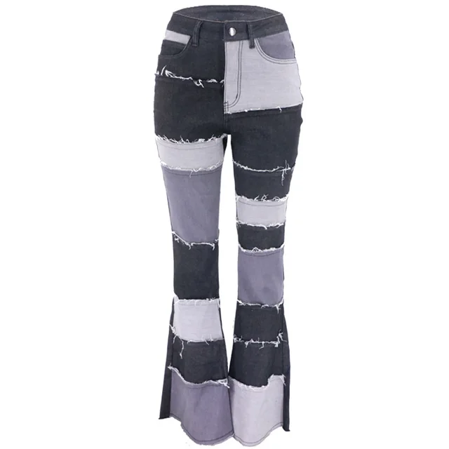 Patchwork high rise flared jeans Black - Shop at LoveMi