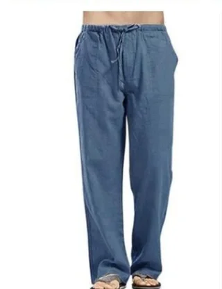 Men's linen large size pocket trousers - Blue