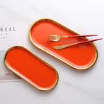 Net Red And Gold Edged Ceramic Oval Plate - Coral Red Small