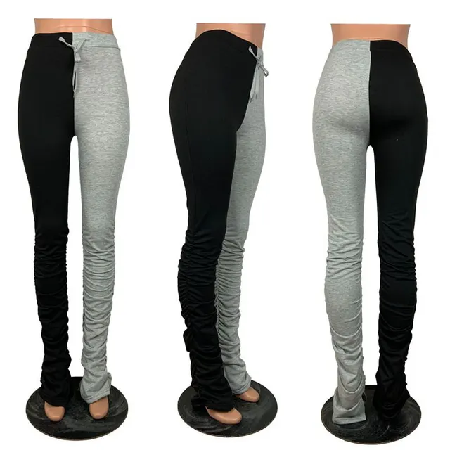 Colorblock lace trousers women's clothing Black Grey - Shop at LoveMi