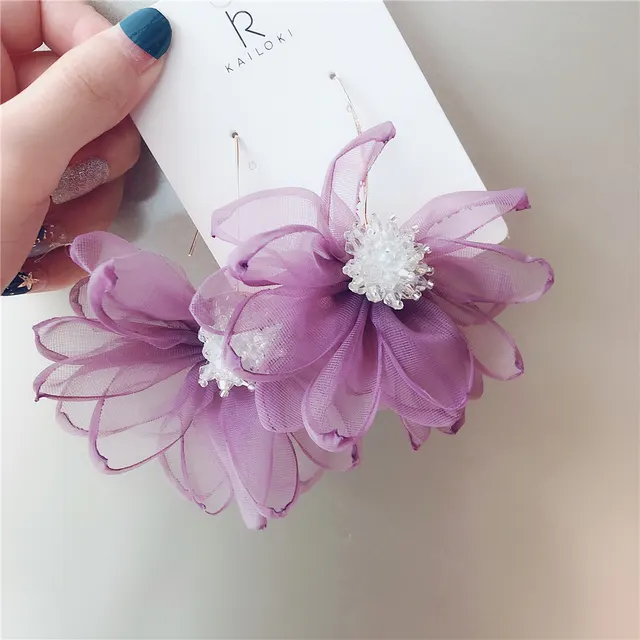 Gentle Mesh Fairy Flower Crystal Earrings Purple - Shop at LoveMi