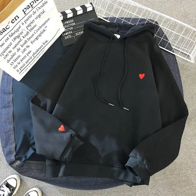 Women's hoodie plus velvet thick winter loose Black - Shop at LoveMi