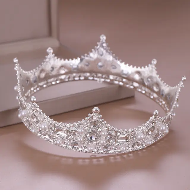 Crown headdress full circle diamond pearl New Retro Silver - Shop at LoveMi