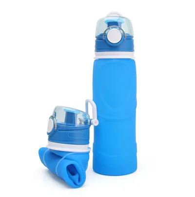 Silicone Folding Water Bottle Food Grade Silicone Water Bottle Travel Portable Folding Water Cup Travel Folding Water Bottle Blue - Shop at LoveMi