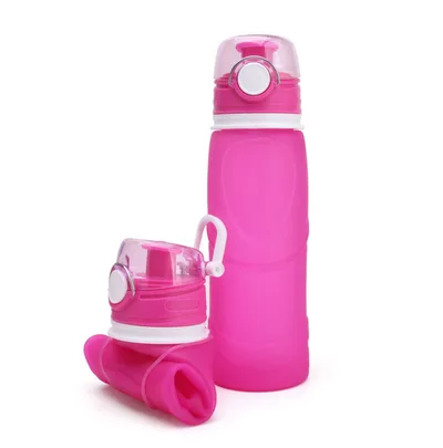 Silicone Folding Water Bottle Food Grade Silicone Water Bottle Travel Portable Folding Water Cup Travel Folding Water Bottle Pink - Shop at LoveMi