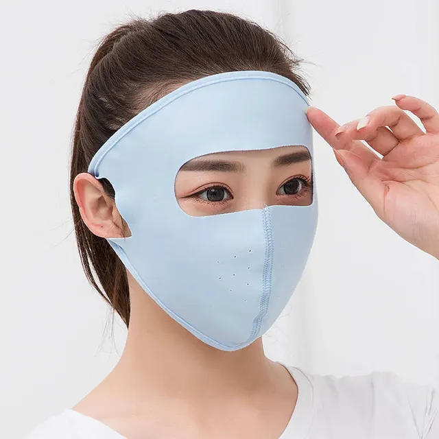 Summer ice silk breathable mask female sunscreen full face mask Blue - Shop at LoveMi