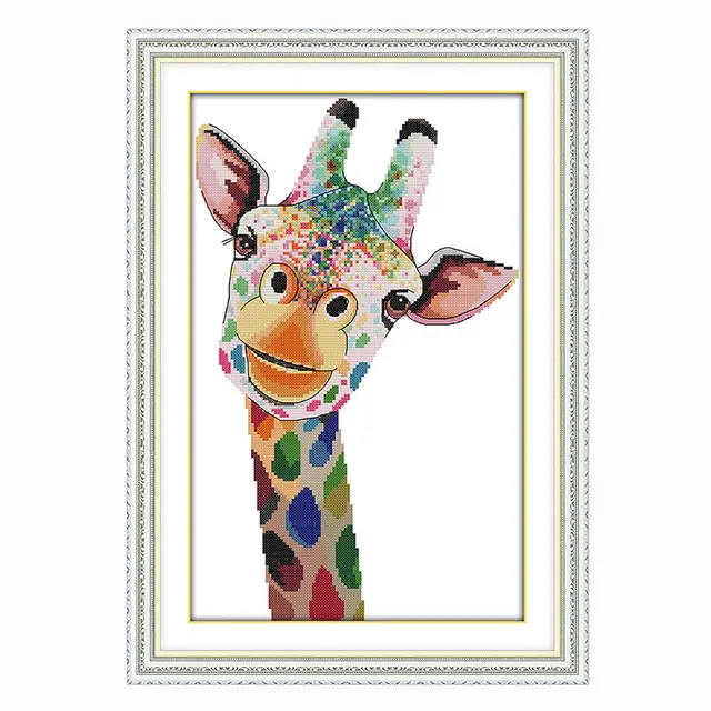 Cross stitch rainbow giraffe Living room vertical decorative painting - Shop at LoveMi