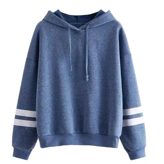 Ladies fashion hooded striped sweater Blue - Shop at LoveMi