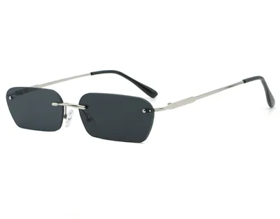 Fashion Rectangle Rimless Eye Protection Sunglasses Black - Shop at LoveMi
