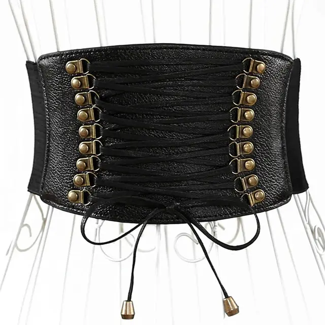 European and American super wide waist women fashion elastic elastic fringed wide belt decorative skirt accessories Black - Shop at LoveMi