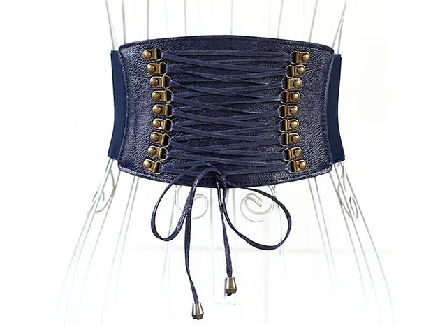 European and American super wide waist women fashion elastic elastic fringed wide belt decorative skirt accessories Royal Blue - Shop at LoveMi