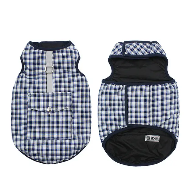 Dog clothes can be worn on both sides Blue Grid - Shop at LoveMi