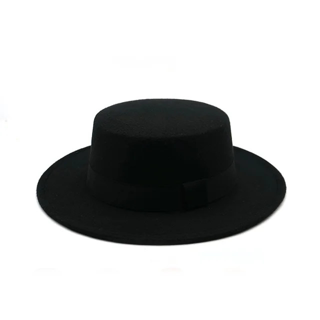 Spring and autumn big flat brim woolen warm hat Black - Shop at LoveMi
