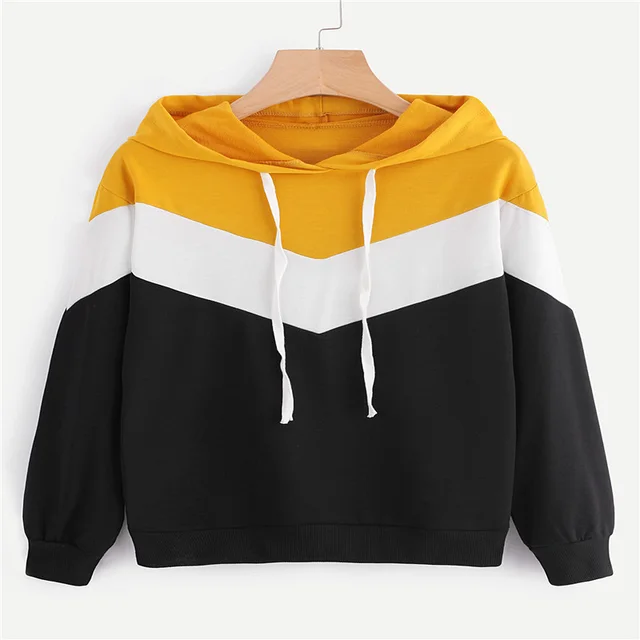 Autumn print stitching hoodie Yellow - Shop at LoveMi