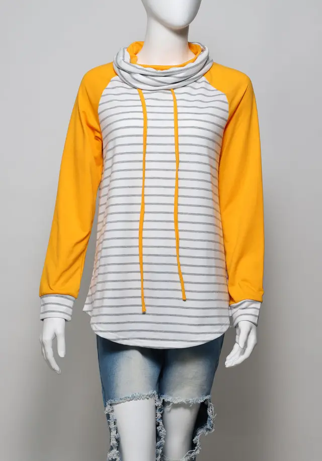 Printed striped stitching slim top autumn and winter Yellow - Shop at LoveMi