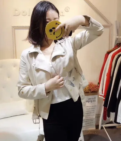 Embroidered leather coat White - Shop at LoveMi