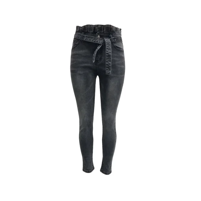 Bud high-rise belted solid color jeans - Grey
