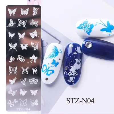 Nail print small long steel plate Blue - Shop at LoveMi