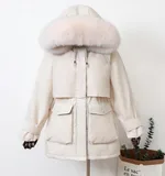 Large Natural Raccoon Fox Fur Hooded Winter Down Coat - Fox Fur-M