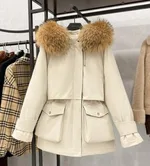 Large Natural Raccoon Fox Fur Hooded Winter Down Coat - Raccoon Fur