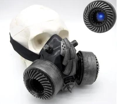 BadBoyStudio steampunk glasses cyber glow mask gas mask Silver Mask With Blue Light - Shop at LoveMi