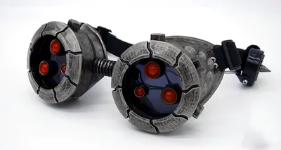 BadBoyStudio steampunk glasses cyber glow mask gas mask Silver Red - Shop at LoveMi
