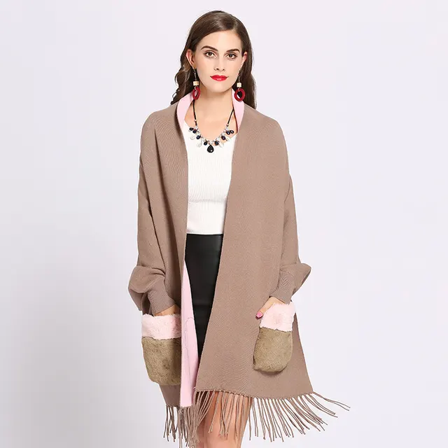 Women's knitted Cape Khaki - Shop at LoveMi