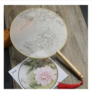 Meticulous hand painting blank round fan diy round silk - Like A Cicada