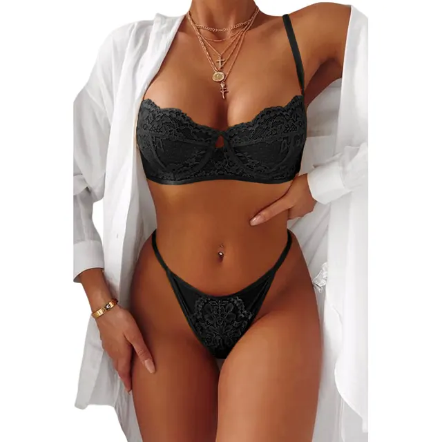 Bikini split sexy underwear underwear sexy pajamas - Black