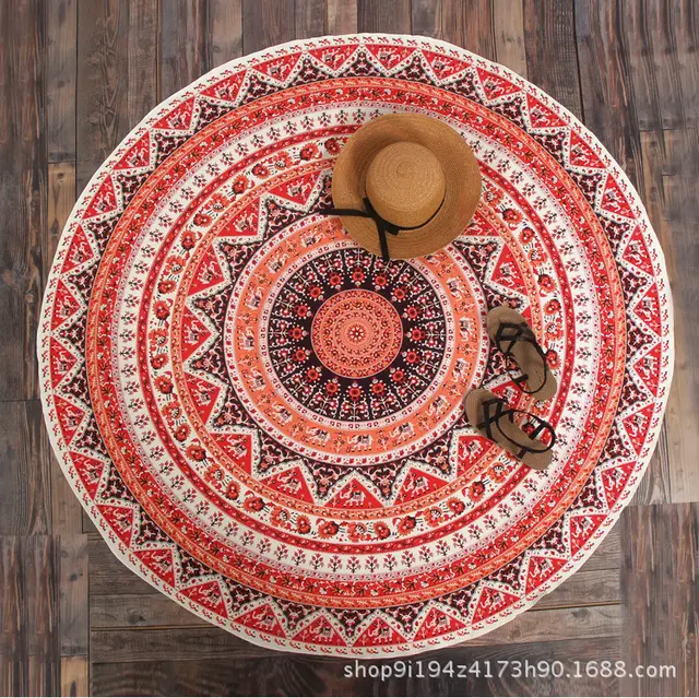 Elephant Totem Round Beach Towel - Red