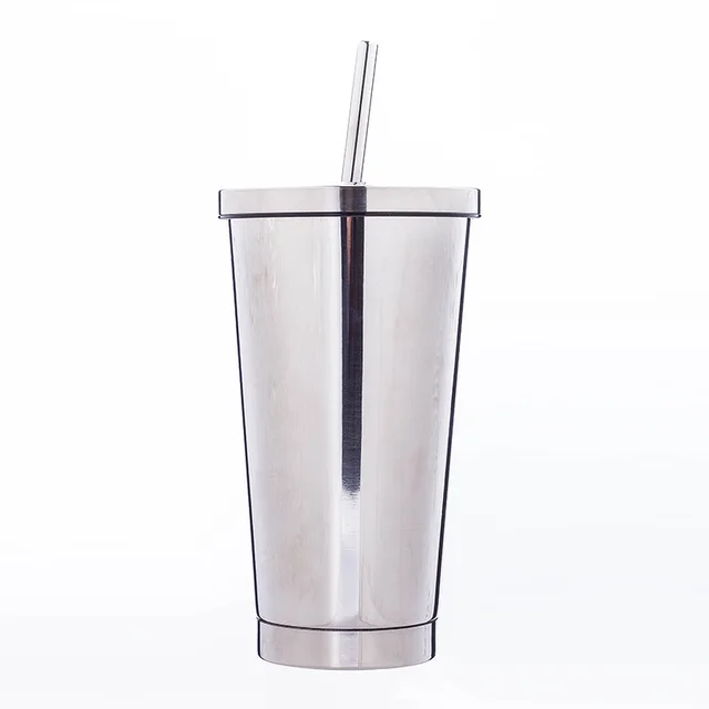 500ML Stainless Steel Empty Tumbler Coffee Cup Mug with Straw Lids Drinking Bottles - Mirror - View 1