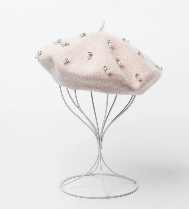 Rhinestone wool beret Pink - Shop at LoveMi