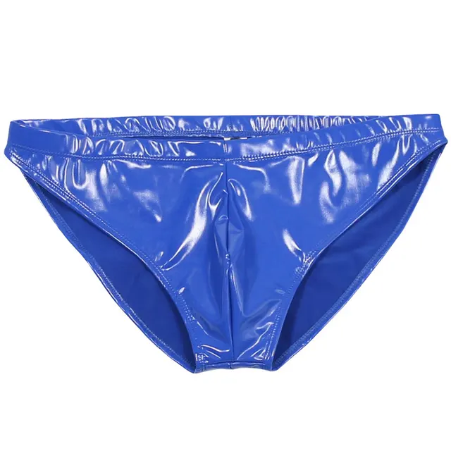 Men's Patented Shiny Latex Briefs - Blue