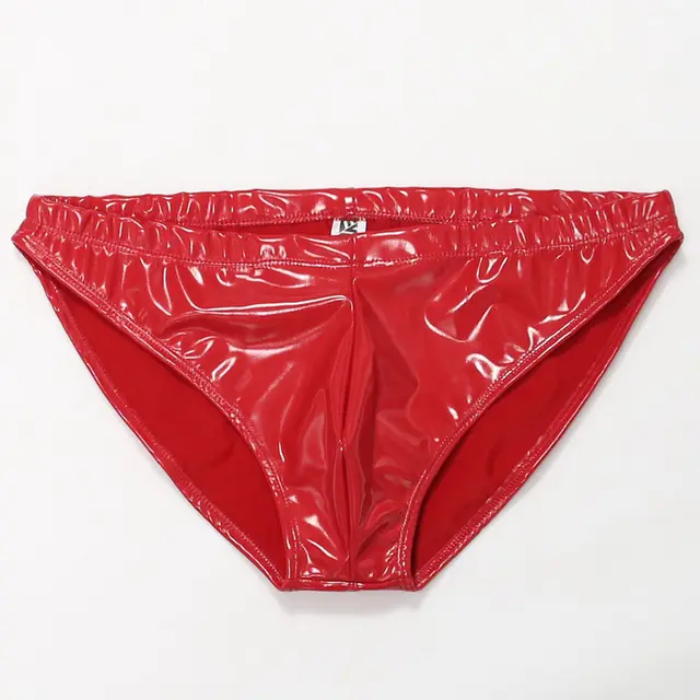 Men's Patented Shiny Latex Briefs - Red