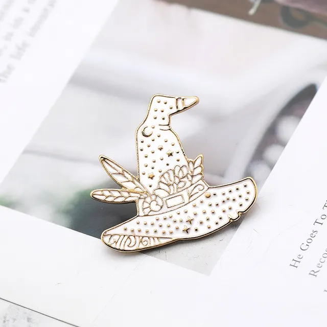 Retro style black and white magic hat drip style brooch White - Shop at LoveMi