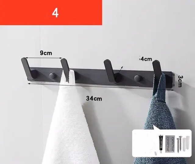 Perforation-free Wall-mounted Bathroom Towel Hook - 4 Hooks