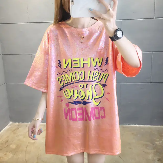 Sequined casual short sleeved T-shirt - Orange