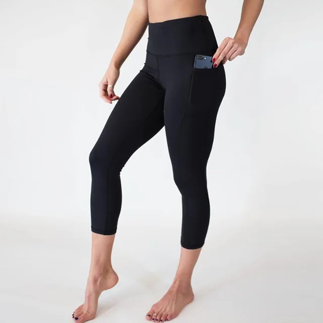 Solid color yoga pants for women with pockets 2Pcs Black - Shop at LoveMi