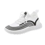 Lace up flat rubber round head mesh sneaker - White