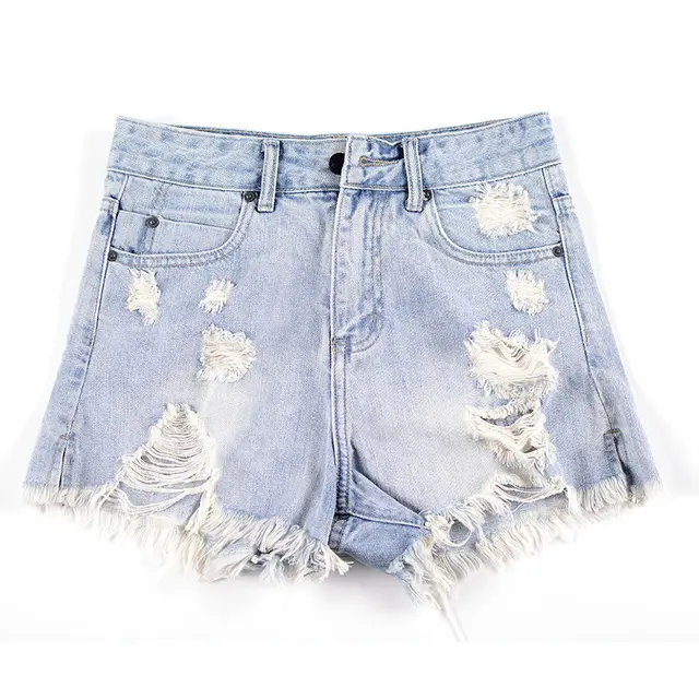 High Waist Ripped Denim Shorts Light Blue - Shop at LoveMi
