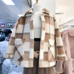 Ladies Fashion Wool Blend Faux Fur Coat - Khaki