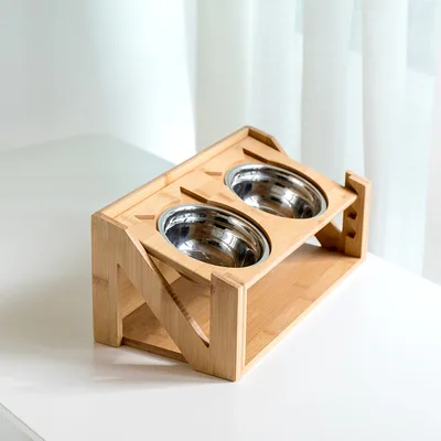 Cat bowl wooden dish rack Stainless Steel - Shop at LoveMi