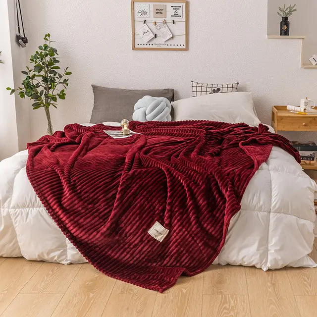 Single layer blanket milk fleece blanket - Wine Red