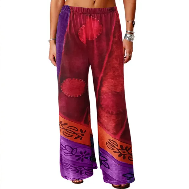 Vintage Printed Loose Wide-leg Trousers - Purpleandred
