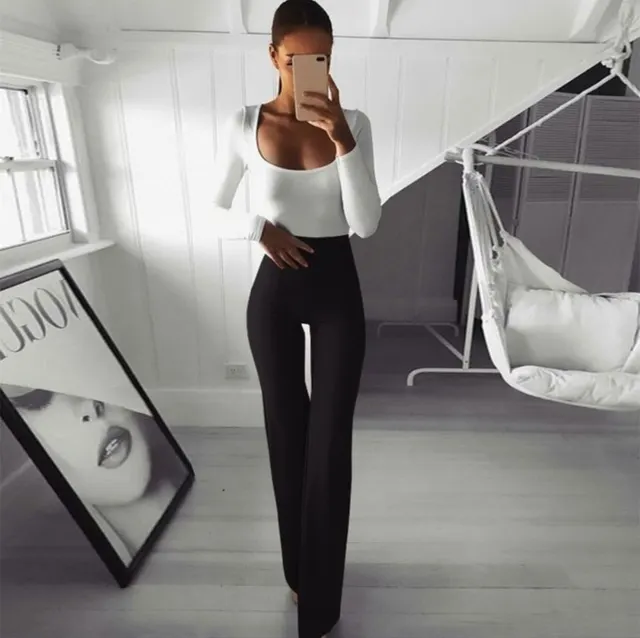 Solid color high elastic slim belly bell pants Black - Shop at LoveMi