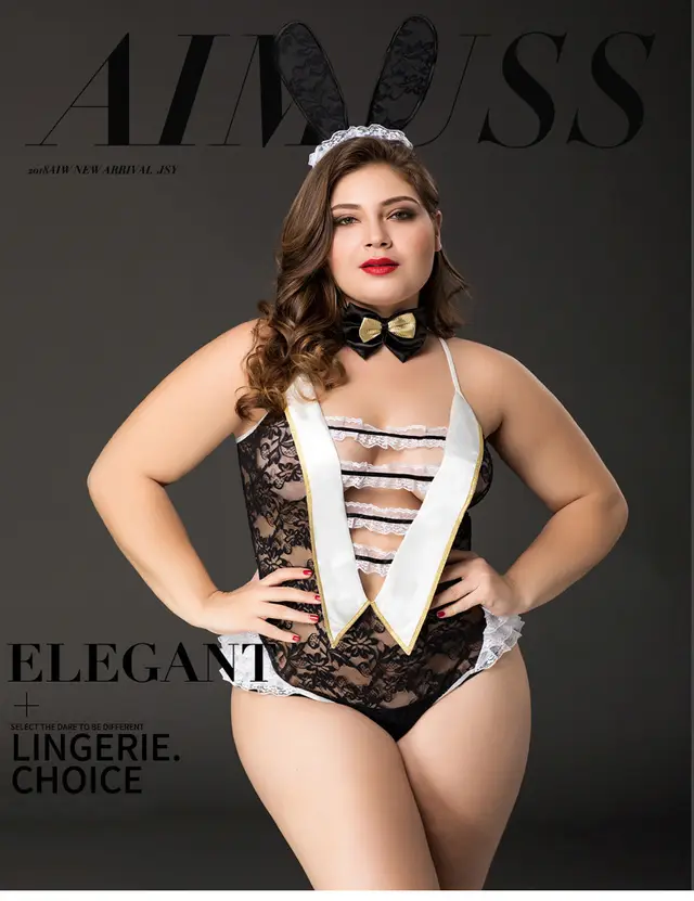 Transparent bodysuit deep V hollow sexy underwear - Black