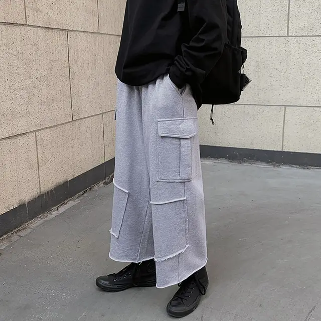 High Waist Straight Loose Drop Wide Leg Pants - Grey