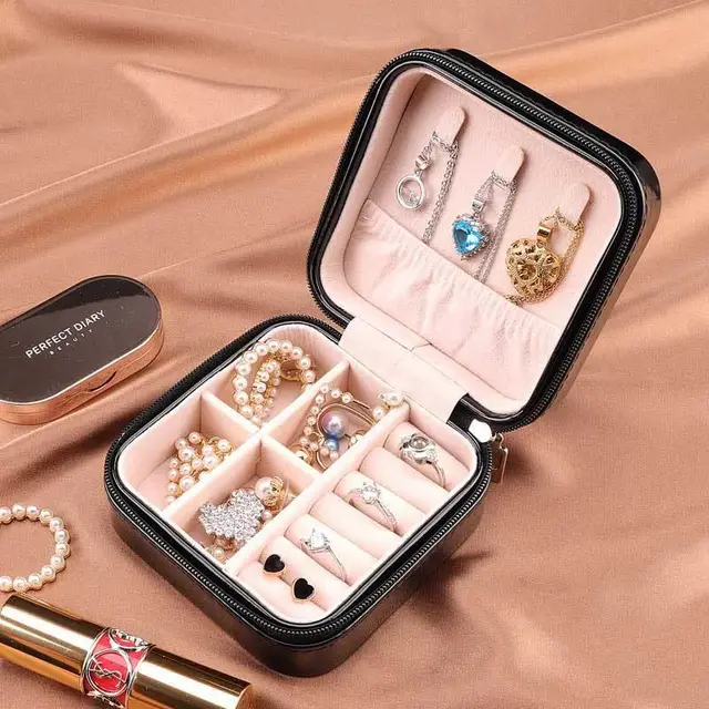 European Style Portable Zipper Storage Box for Jewelry Black - Shop at LoveMi