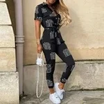 Women's leopard stitching jumpsuit - Pink Black