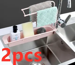 Telescopic Sink Storage Rack - Pink 2Pcs